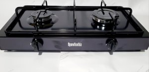 Плита газова 2-х конфорочна настільна з профільною ємальованною решіткою чорна ПромТехГаз ПГ2-01